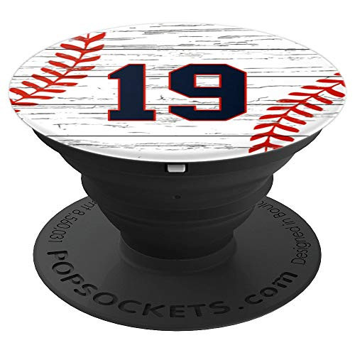 Baseball Number 19 Ball Vintage for Baseball Players Gift PopSockets Grip and Stand for Phones and Tablets