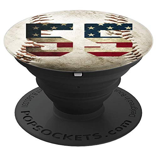 Baseball number 55 with American USA flag phone stand PopSockets Grip and Stand for Phones and Tablets