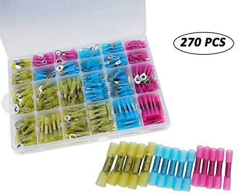 Elibbren 270 PCS Heat Shrink Wire Connector Kit Waterproof Electrial Insulated Crimp Marine Automotive Wire Connectors Crimp Terminals