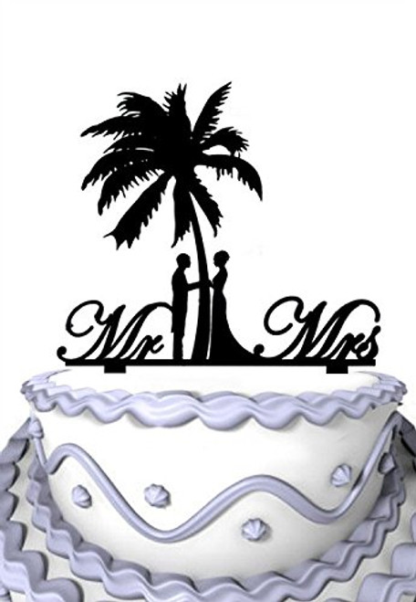 Meijiafei Bride and Groom Under Palm Tree Cursive Mr and Mrs Wedding Cake Topper Meijiafei Bride and Groom Under Palm Tree Cursive Mr and Mrs Wedding Cake Topper