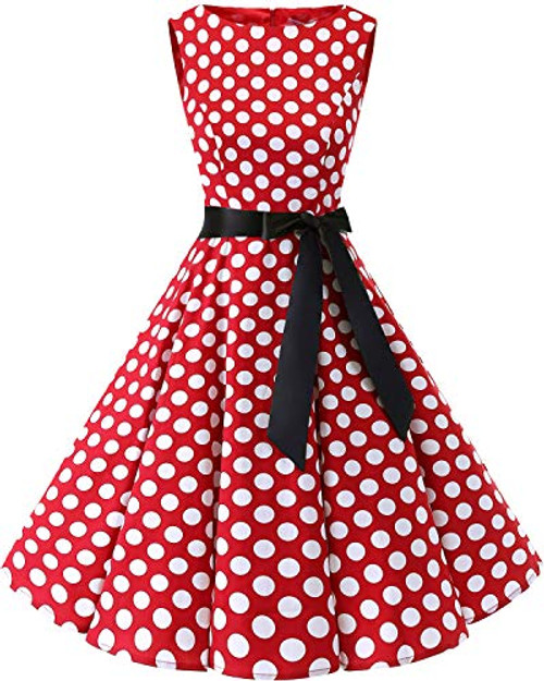 Bbonlinedress Womens Vintage 1950s Boatneck Sleeveless Retro Rockabilly Swing Cocktail Dress Red White BDot 2XL Bbonlinedress Womens Vintage 1950s Boatneck Sleeveless Retro Rockabilly Swing Cocktail Dress Red White BDot 2XL