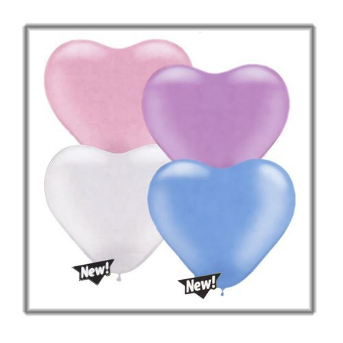 Qualatex 6" Heart Balloons, Pastel Pearl Assortment (Blue, Lavender, Pink, White) - Pack of 100