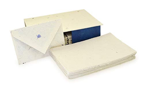 Kathmandu Valley Co  Vintage Stationery Gift Box Set with 50 Handmade A5 Deckleedge Lokta Paper Sheets and 30 Envelopes Cornflower