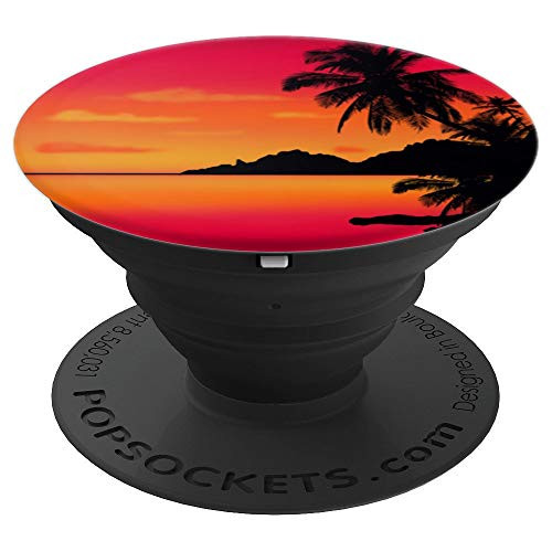Beautiful Red Yellow Sky Sunset Landscape with Palm Trees PopSockets Grip and Stand for Phones and Tablets