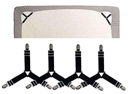 Bed Sheet Holder Straps Bed Sheet Fasteners Clips Bed Corner Holder Bed Sheet Suspenders Elastic Gripper Holder for Bedding Mattress Sofa Cushion Black