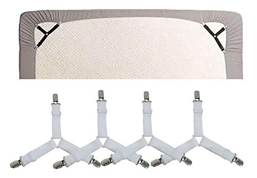 Bed Sheet Holder Straps Bed Sheet Fasteners Clips Bed Corner Holder Bed Sheet Suspenders Elastic Gripper Holder for Bedding Mattress Sofa Cushion White