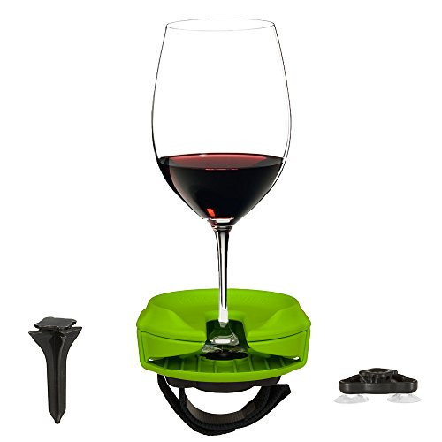 Outdoor Wine Glass Holder by Bella D Vine  3 Attachments Include Lawn Wine Stake for Picnics Suction Base for Boats and Hot Tubs Strap for Patio Chairs  Fun Wine Gift  Lime Green