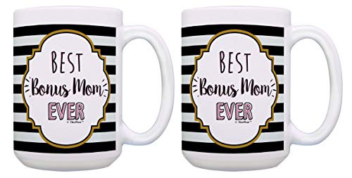 Stepmother Mug Set Best Step Mom Ever Mug Set 2 Pack 15oz Coffee Mugs Tea Cups Multi with Stripes