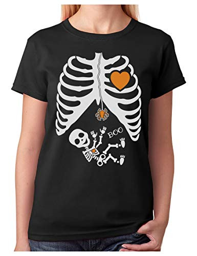 Halloween Pregnant Skeleton Xray Rib Cage Costume Women TShirt Large Black