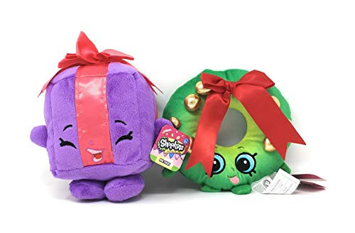 Christmas Gift Bundle [2 Piece - 6" Miss Pressy Bean Plush Pal Stuffed Figure & 6" Shopkins Holiday Christmas Ornament Holly Wreath
