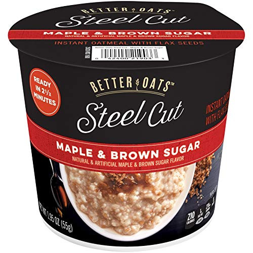 Post Better Oats Steel Cut Instant Oatmeal Cups with Flax Seeds Maple and Brown Sugar flavor 1 95 Ounce Pack of 12 Post Better Oats Steel Cut Instant Oatmeal Cups with Flax Seeds Maple and Brown Sugar flavor 1 95 Ounce Pack of 12