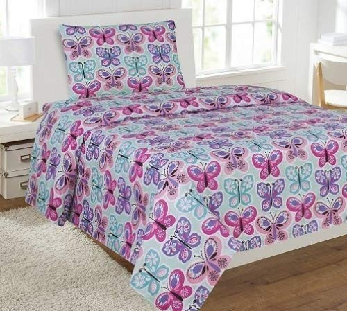 Fancy Linen Collection Full Size 4 Pc Sheet set Butterfly Purple Blue/Turquoise new