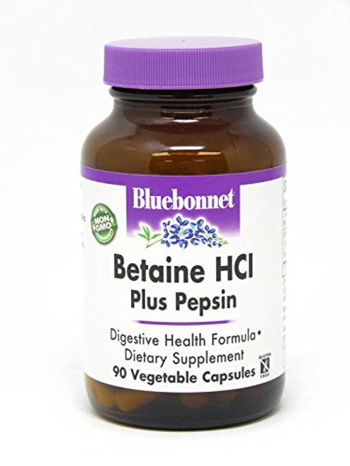 BlueBonnet Betaine HCI Plus Pepsin Vegetarian Capsules 90 Count