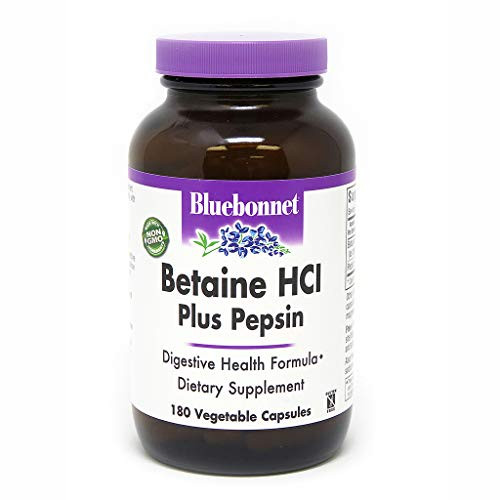 BlueBonnet Betaine HCI Plus Pepsin Vegetarian Capsules 180 Count White 743715008977