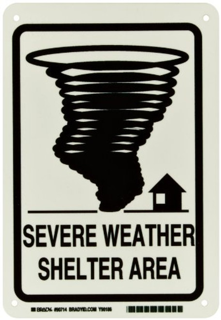 Brady 90714 10  Height 7  Width B347 Plastic Black On Green Color GlowInTheDark Exit And Directional Sign Legend  Severe Weather Shelter Area With Tornado Picto