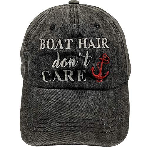 Women s Baseball Cap Embroidered Boat Hair Don t Care Vintage Distressed Dad Hat