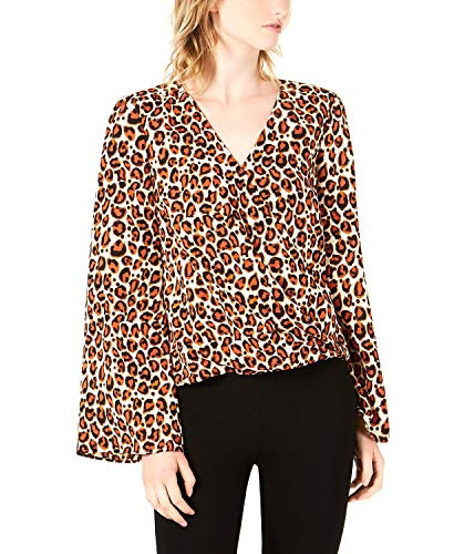 Bar III Surplice BellSleeve Top White Fuzzy Cheetah Small