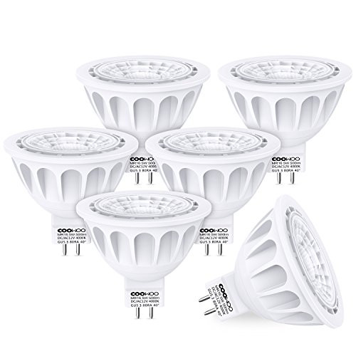 COOWOO MR16 LED Light Bulbs with GU5.3 Base 50W Equivalent Halogen Replacement Neutral White 4000K 5W 12V Spotlight with 500 Lumens 6 Packs