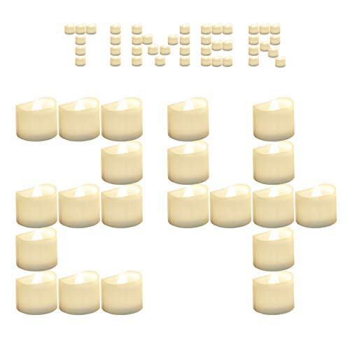 Micandle 24PCS Battery Tea Lights with Timer, 6 Hours on and 18 Hours Off in 24 Hours Cycle Automatically,Warm White Flickering Timing LED Candles Lights,1.4 x 1.4 Inch
