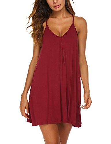 Ekouaer Womens V Neck Sleeveless Nightgown Sleepwear Summer Slip Night Dress Wine Red Medium