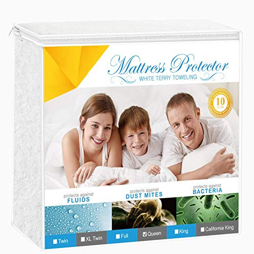 Adoric Queen Size Mattress Protector Premium Waterproof Mattress Cover Cotton Terry SurfaceVinyl Free
