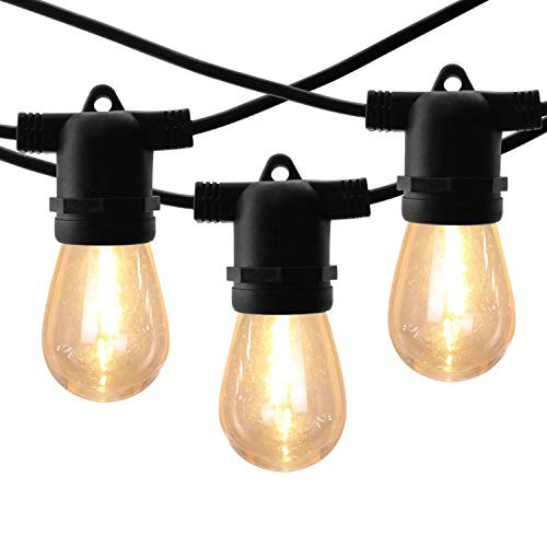 48FT Waterproof LED Outdoor String Lights for Patio  16 Hanging Sockets with 17x Shatterproof LED Bulbs Outdoor String Lights  Commercial Grade Patio String Lights for Party Backyard Porch Garden
