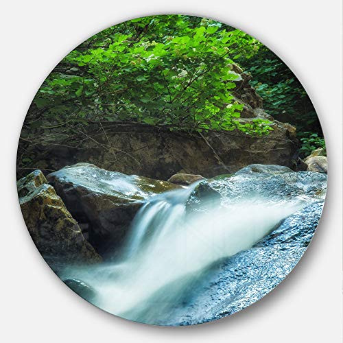 Designart Water Slide Over The Moss Landscape Round Metal Wall Art  Disc of 11 11X11Disc of 11 inch