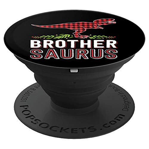 Brother Saurus T Rex Red Plaid Matching Family Christmas PopSockets Grip and Stand for Phones and Tablets
