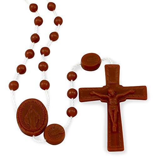 Miraculous Medal Brown Plastic Beads Rosary  25 Pack