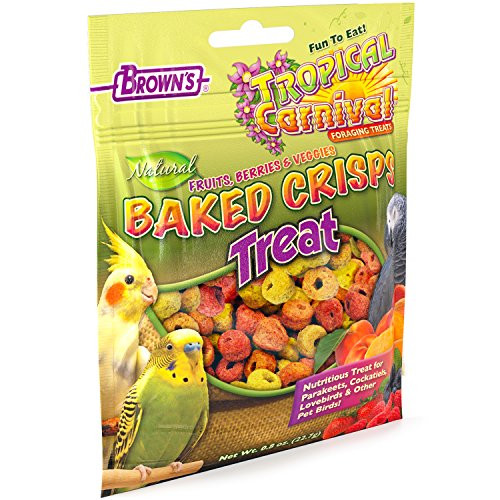 F M  Brown S Tropical Carnival Natural Baked Crisps For Cockatiels Parakeets Lovebirds And Parrots Of All Sizes 0 8Oz Bag  Treats Made From Natural Fruits And Veggies