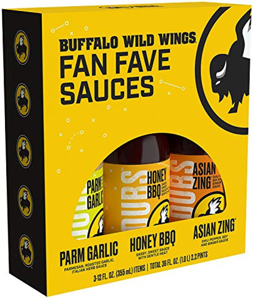 Buffalo Wild Wings 3 Pack Variety Sauces Parm Garlic Honey BBQ Asian Zing  12 Fl Oz  3 Pack