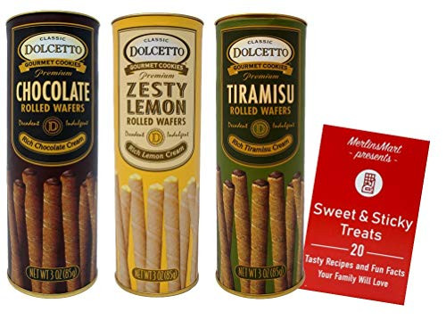 Dolcetto Premium Cream Filled Rolled Wafers Gourmet Cookies 3 Flavor Variety Pack 1 each Rich Chocolate Zesty Lemon Rich Tiramisu 3 Ounces Plus Recipe Booklet Bundle Dolcetto Premium Cream Filled Rolled Wafers Gourmet Cookies 3 Flavor Variety Pack 1 each Rich Chocolate Zesty Lemon Rich Tiramisu 3 Ounces Plus Recipe Booklet Bundle