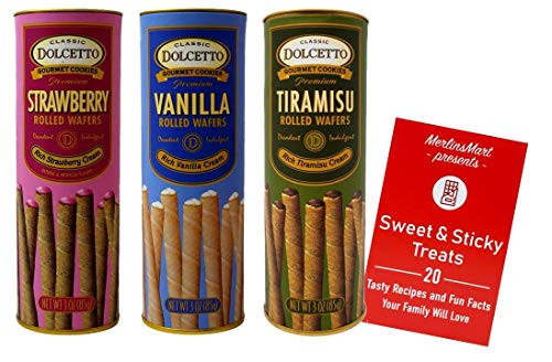Dolcetto Premium Cream Filled Rolled Wafers Gourmet Cookies 3 Flavor Variety Pack 1 each Rich Strawberry Rich Vanilla Tiramisu 3 Ounces Plus Recipe Booklet Bundle Dolcetto Premium Cream Filled Rolled Wafers Gourmet Cookies 3 Flavor Variety Pack 1 each Rich Strawberry Rich Vanilla Tiramisu 3 Ounces Plus Recipe Booklet Bundle