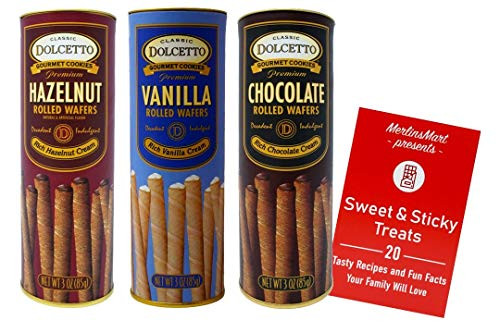 Dolcetto Premium Cream Filled Rolled Wafers Gourmet Cookies 3 Flavor Variety Pack 1 each Rich Hazelnut Rich Vanilla Rich Chocolate 3 Ounces Plus Recipe Booklet Bundle Dolcetto Premium Cream Filled Rolled Wafers Gourmet Cookies 3 Flavor Variety Pack 1 each Rich Hazelnut Rich Vanilla Rich Chocolate 3 Ounces Plus Recipe Booklet Bundle