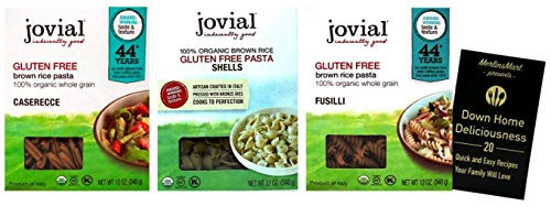Jovial Organic Gluten Free Brown Rice Italian Pasta  3 Shape Variety 1 each Caserecce Shells Fusilli 12 Ounces Plus Recipe Booklet Bundle