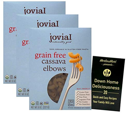 Jovial Organic GlutenFree GrainFree Cassava Italian Pasta  Elbows 8 Ounces  3 Count Plus Recipe Booklet Bundle