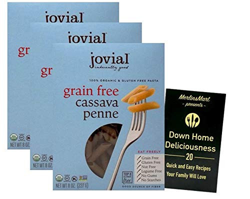 Jovial Organic GlutenFree GrainFree Cassava Italian Pasta  Penne 8 Ounces  3 Count Plus Recipe Booklet Bundle