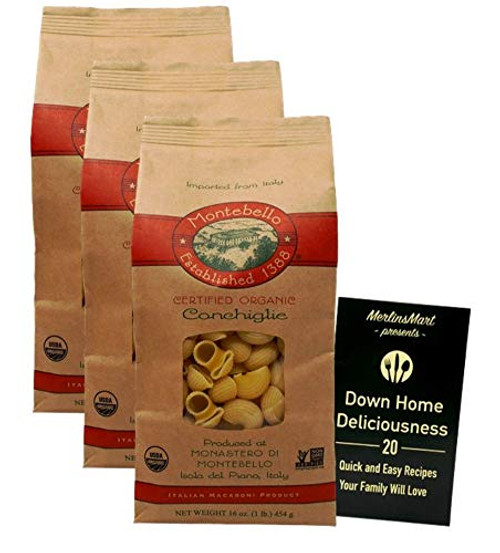 Montebello Organic Italian Pasta  Conchiglie 16 Ounces  3 Count Plus Recipe Booklet Bundle Montebello Organic Italian Pasta  Conchiglie 16 Ounces  3 Count Plus Recipe Booklet Bundle