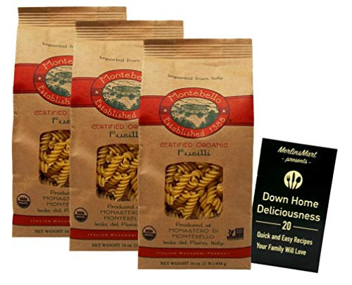 Montebello Organic Italian Pasta  Fusilli 16 Ounces  3 Count Plus Recipe Booklet Bundle Montebello Organic Italian Pasta  Fusilli 16 Ounces  3 Count Plus Recipe Booklet Bundle
