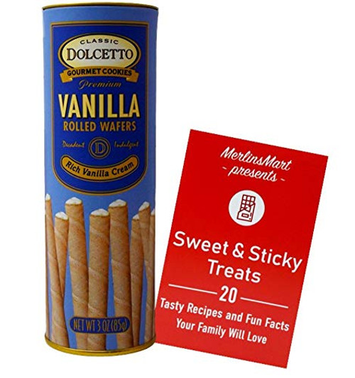 Dolcetto Premium Rich Vanilla Cream Filled Rolled Wafers Gourmet Cookies Pack of 12 Plus 1 Recipe Booklet Gift Bundle 3 Ounces Dolcetto Premium Rich Vanilla Cream Filled Rolled Wafers Gourmet Cookies Pack of 12 Plus 1 Recipe Booklet Gift Bundle 3 Ounces