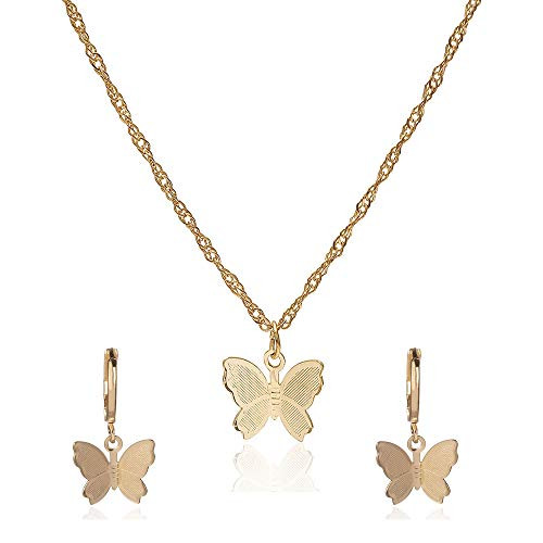 Butterfly Necklace Earrings Set Adjustable Butterfly Chain Choker Dainty Pendant Hoop Earrings Jewelry for Women Girls Butterfly Gold Butterfly Necklace Earrings Set Adjustable Butterfly Chain Choker Dainty Pendant Hoop Earrings Jewelry for Women Girls Butterfly Gold