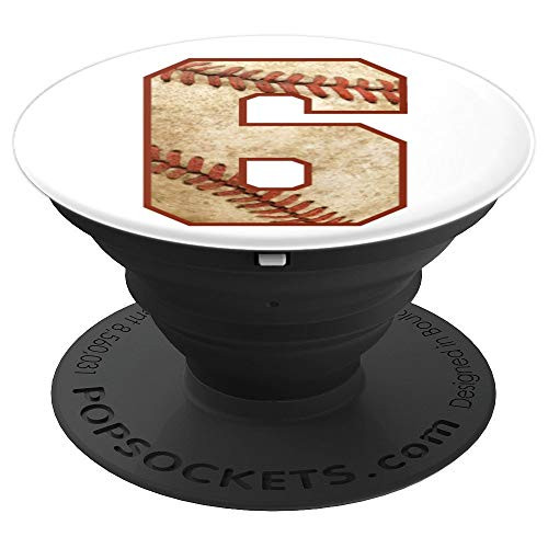 Player Number 6 Baseball Dirty Distressed Ball Sports Team PopSockets Grip and Stand for Phones and Tablets