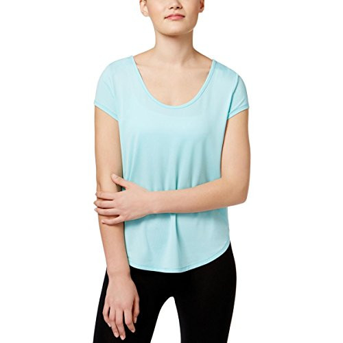 Calvin Klein Women s Mesh Open Strappy Back Shortsleeve Tee Jamaica Blue Medium