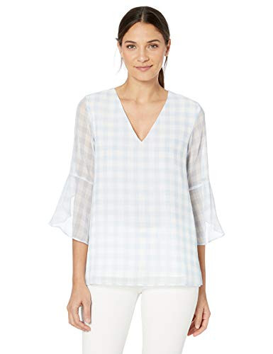 Calvin Klein Women s Plus Size VNeck Ruffle Bell Sleeve Blouse Cashmere/White 3X