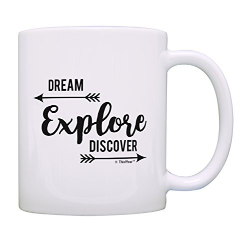 Camping Gifts for Women Dream Explore Discover Mountain Mug Hiking Gifts for Men Adventure Mug Camp Themed Gifts Travel Gift Coffee Mug Tea Cup White