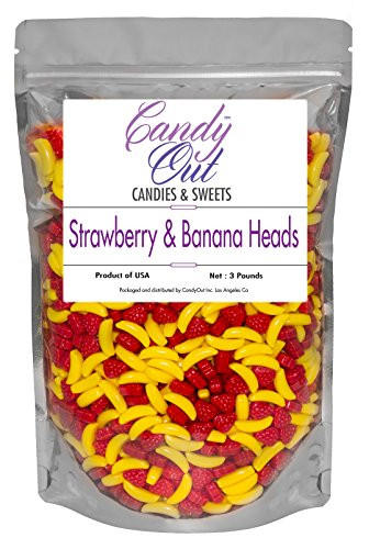 CandyOut Banana and Strawberry Candy 3 Pound Banana Strawberry Shaped Candy in Sealed Stand Up Bag
