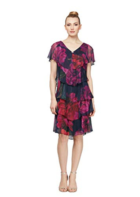 S L  Fashions Women s Tiered Pebble Dress Petite and Regular Sizes Fuchsia Floral Plus 22W