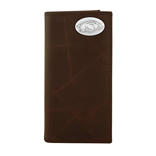 NCAA Arkansas Razorbacks ZepPro Wrinkle Leather Roper Concho Wallet Brown