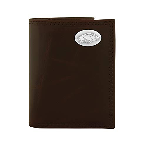 NCAA Arkansas Razorbacks ZepPro Wrinkle Leather Trifold Concho Wallet Brown