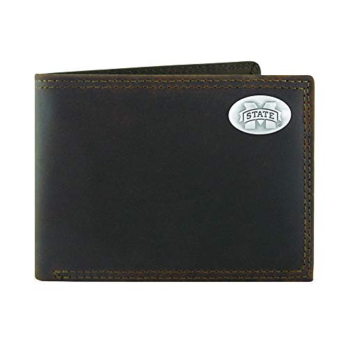 NCAA Mississippi State Bulldogs ZepPro Crazyhorse Leather Bifold Concho Wallet Light Brown